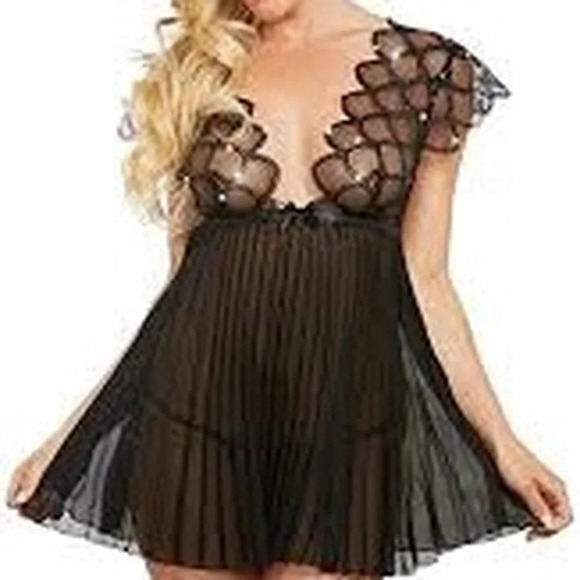 Dreamgirl Size Small Black Womens Sequined Chiffon Babydoll With Matching Panty. - Picture 4 of 4